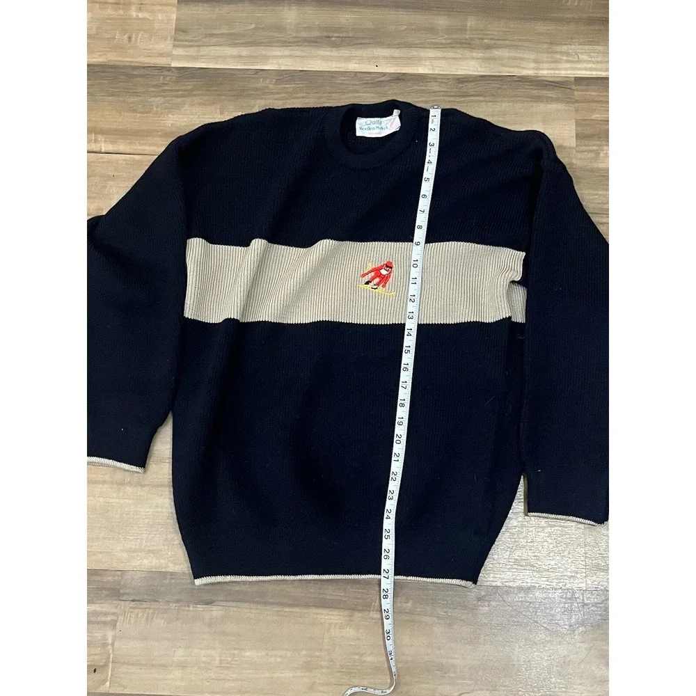 Quill's Woolen Market Men's Large Navy / Beige Sweater 100% Wool Ski Skier Image